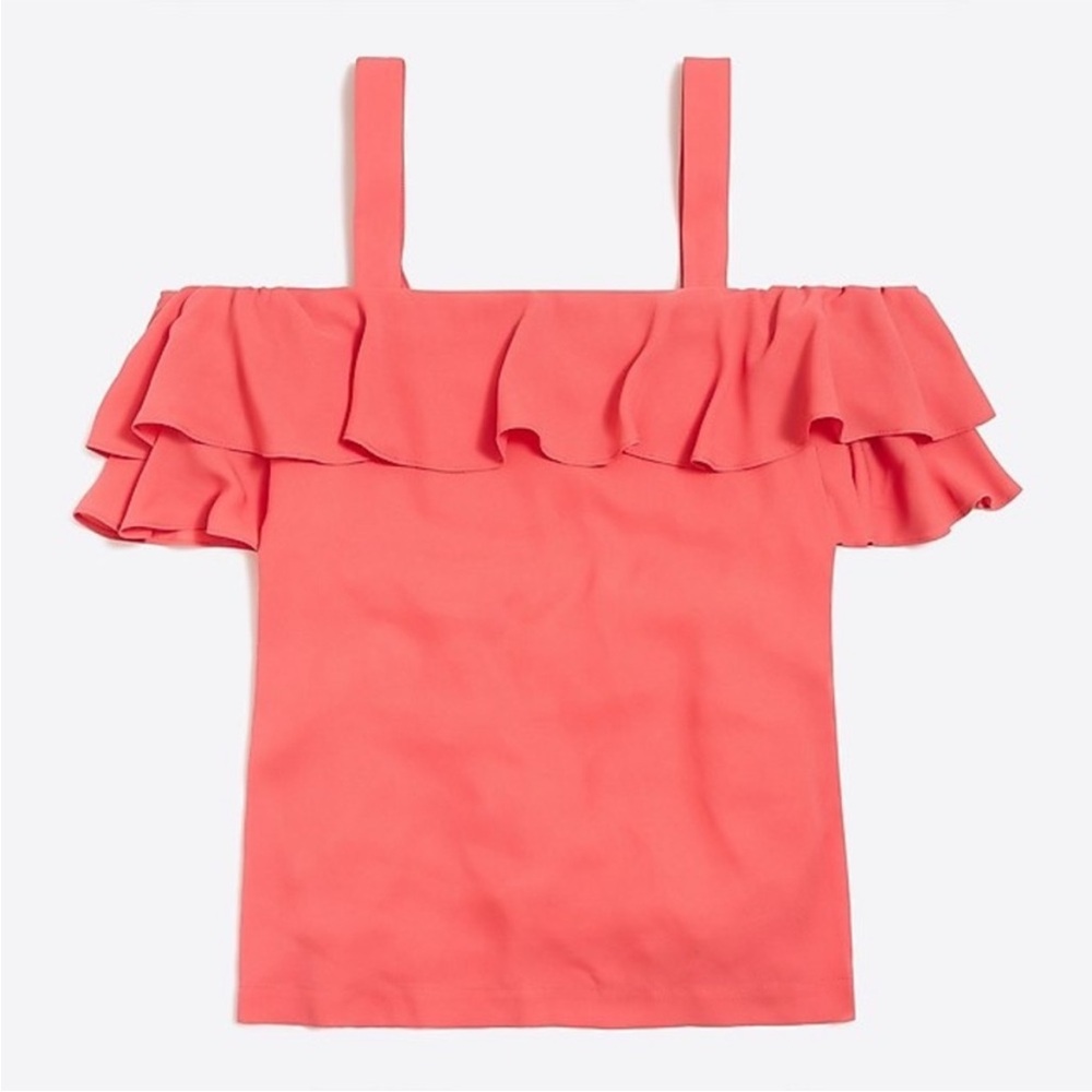 J Crew Coral Ruffle Off-Shoulder Top - Picture 1 of 3
